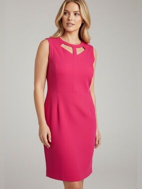 Nine West | Pink Sheath Dress Size 16 Sleeveless Cutout Neck Knee Length